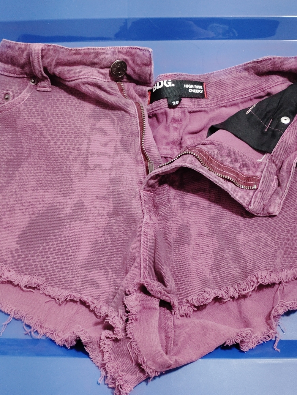 Snakeskin Print Purple High Rise Cheeky Shorts